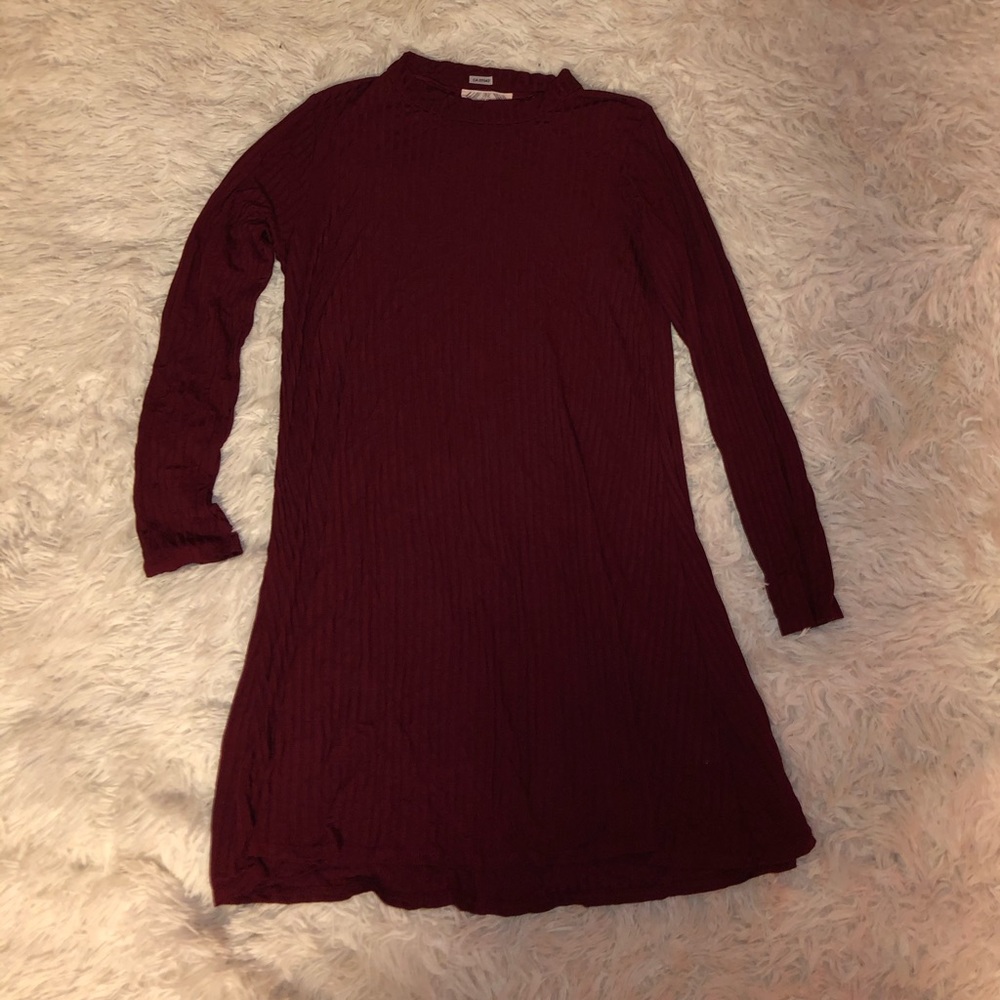 Red Long Sleeve High Neck Dress